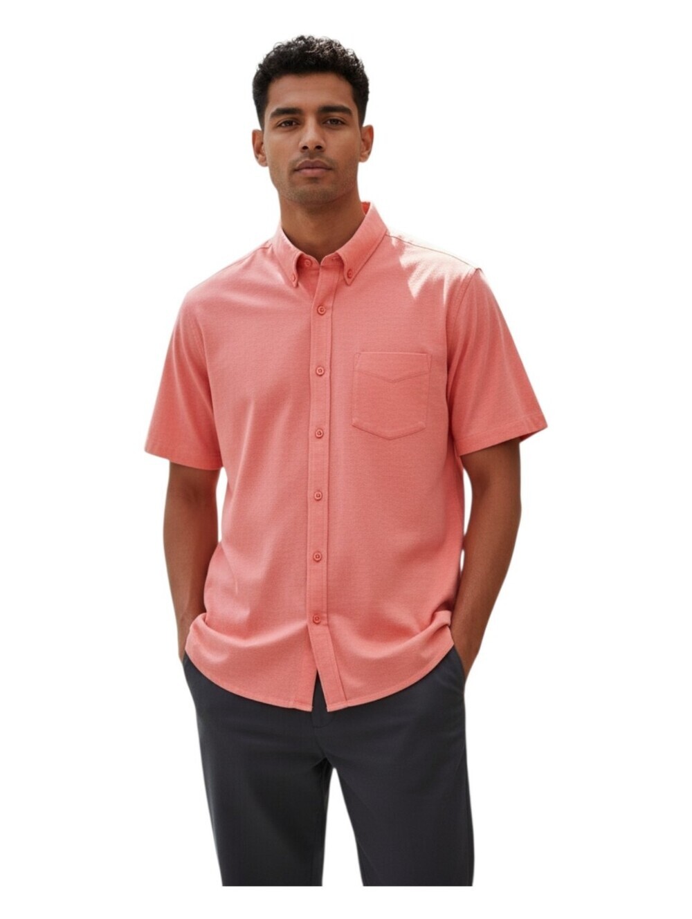 Ben Sherman Mens Pink Cotton Blend Woven Short Sleeve Button Down Shirt Small
